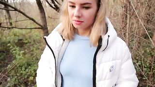 Ava Monn had a risky blowjob in the forest and swallowed cum
