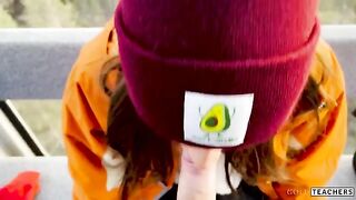 A blowjob in the mountain cableway, a risky but hot encounter!