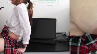 Schoolgirl caught masturbating gets creampied by teacher in hardcore action