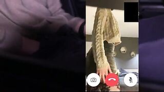 A wife is fucking with a stranger and her husband watches the video call