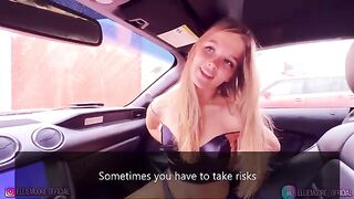 A beautiful girl made blowjob in the car on the camera