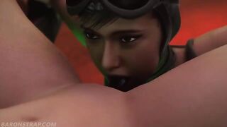 Catwoman and Powergirl in a hot lesbian bondage and BDSM session