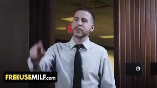 Submissive big tits MILFs get fucked by their boss on his table