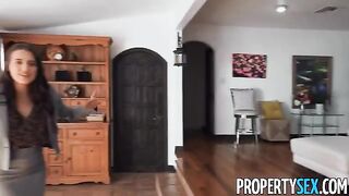 Cute brunette real estate agent seduces picky client to buy the house